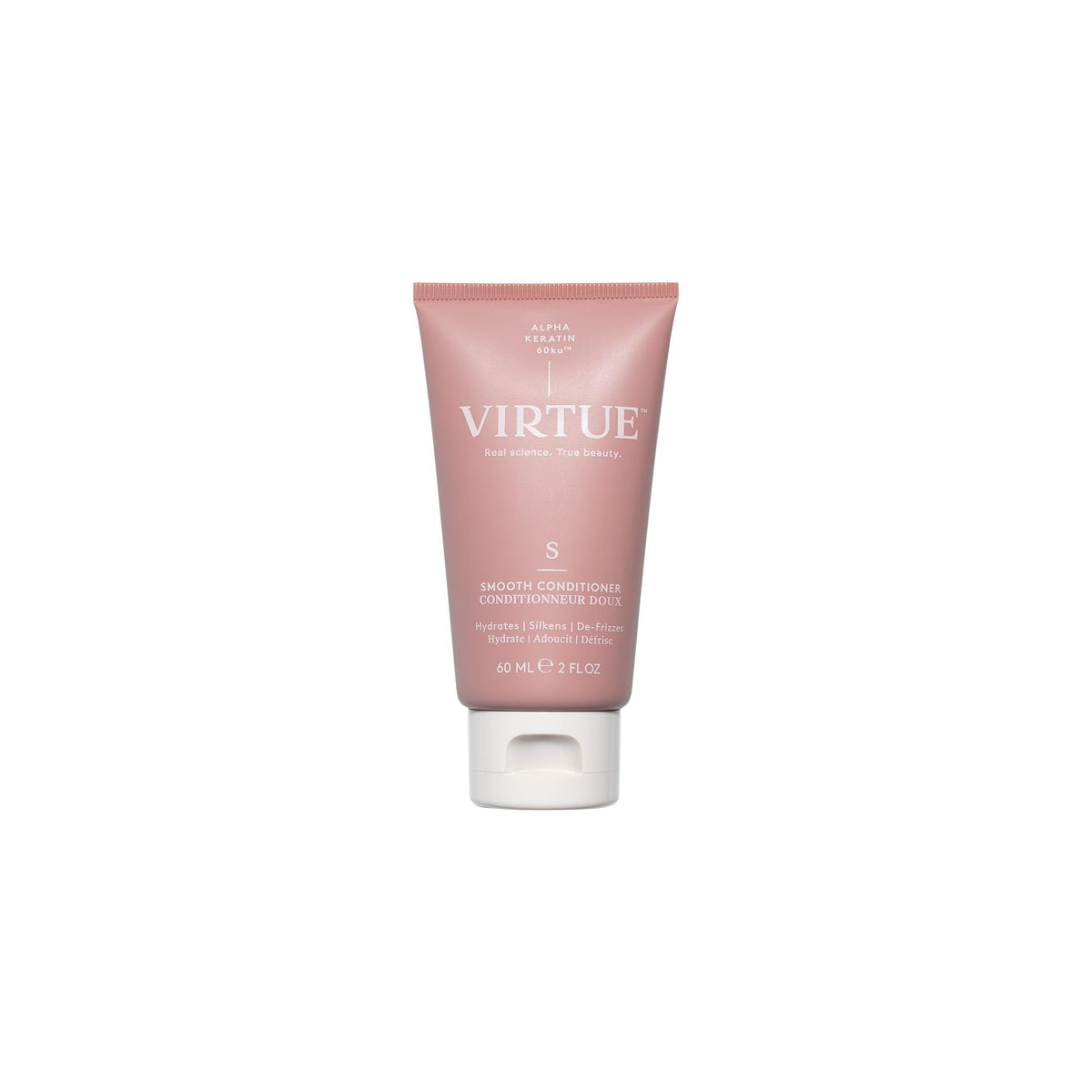 VIRTUE front bottle showing smooth conditioner for frizz control and sleek results