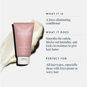 VIRTUE conditioner pump and clear label highlighting gentle, sulfate-free formulation