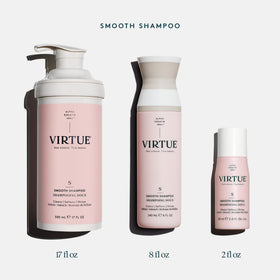 VIRTUE shampoo paired with conditioner to show in-shower smoothing system benefit