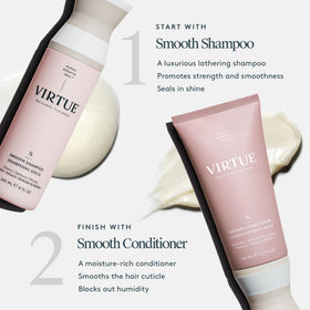 VIRTUE shampoo pouring into hand to show easy application and slip benefit