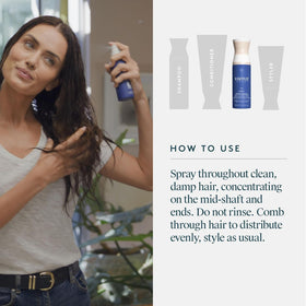 VIRTUE bottle next to color swatches demonstrating color-safe formula