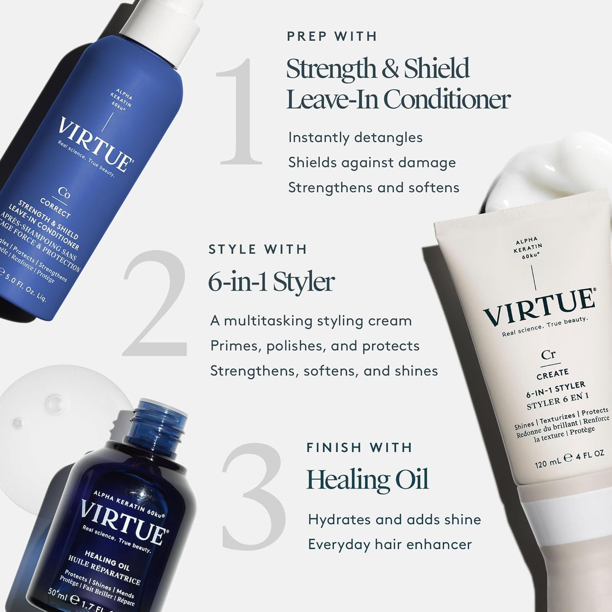 VIRTUE lightweight leave-in texture on hand showing non-greasy finish
