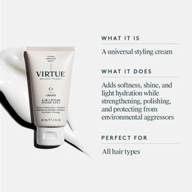 VIRTUE bottle pump and label closeup highlighting ingredients and usage