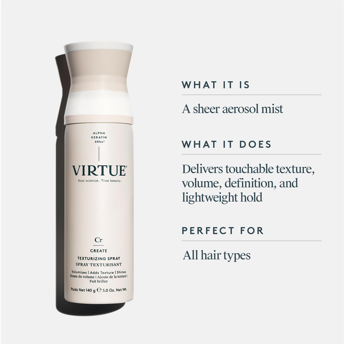 VIRTUE nozzle close-up highlighting precise mist delivery for even texture