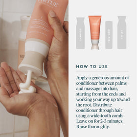 VIRTUE travel bottle in toiletry bag for on-the-go curl care convenience