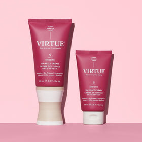 VIRTUE application on curly hair demonstrating defined, frizz-reduced curls