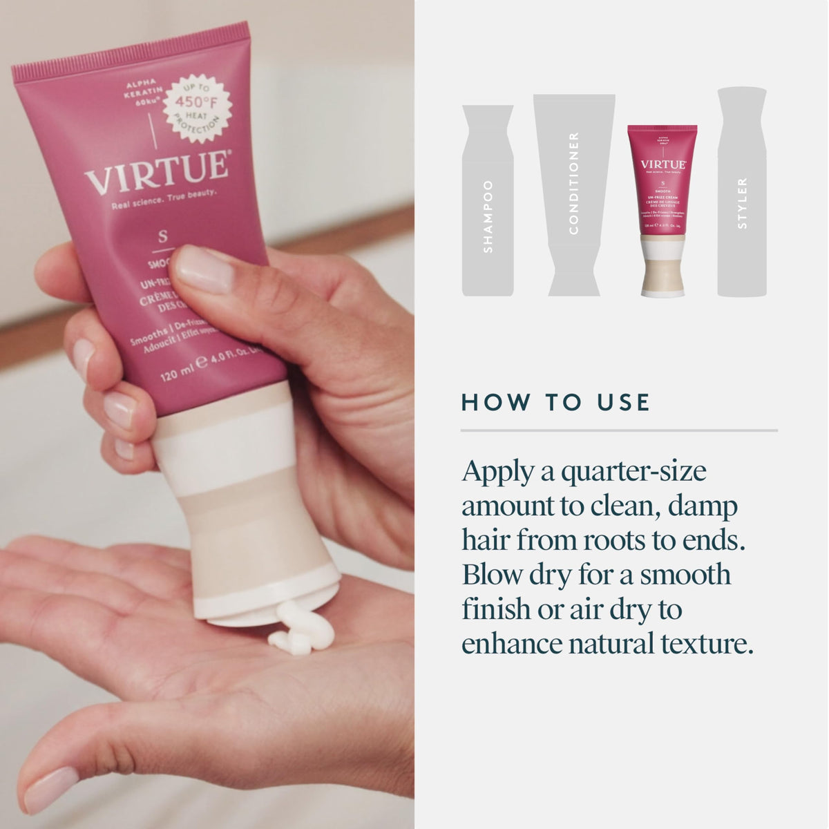 VIRTUE ingredient visual emphasizing Alpha Keratin 60ku protein benefits