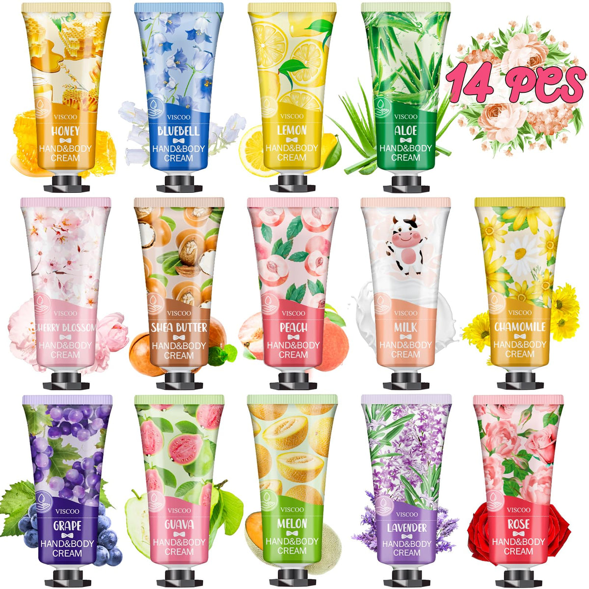 VISCOO front packaging showing all 14 mini tubes and assorted fragrances, convenient gift