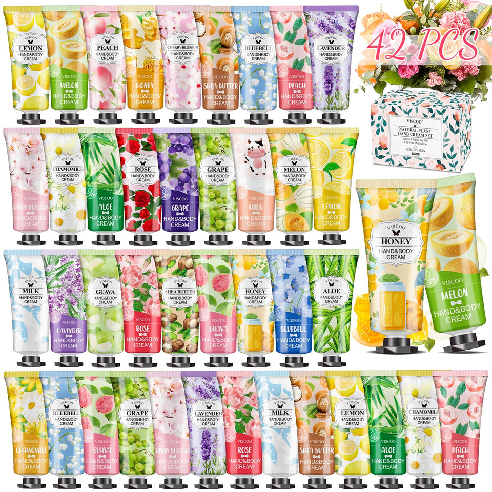 VISCOO front packaging showing 42 mini hand cream tubes and variety benefit