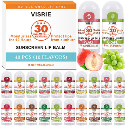 VISRIE front packaging showing 40-count SPF 30 lip balms for convenient protection