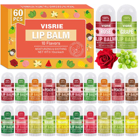 VISRIE front packaging showing 60 mini lip balms and variety