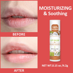VISRIE balm applied on lips demonstrating slight glossy, natural finish