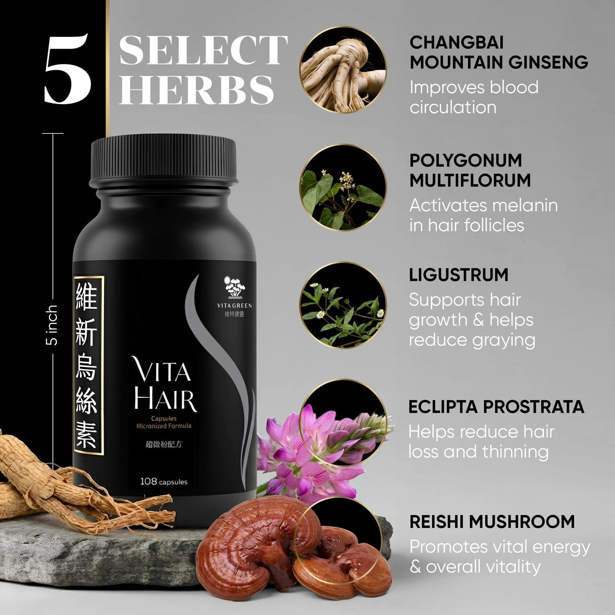 Vita Green back label with ingredients and directions for informed daily use