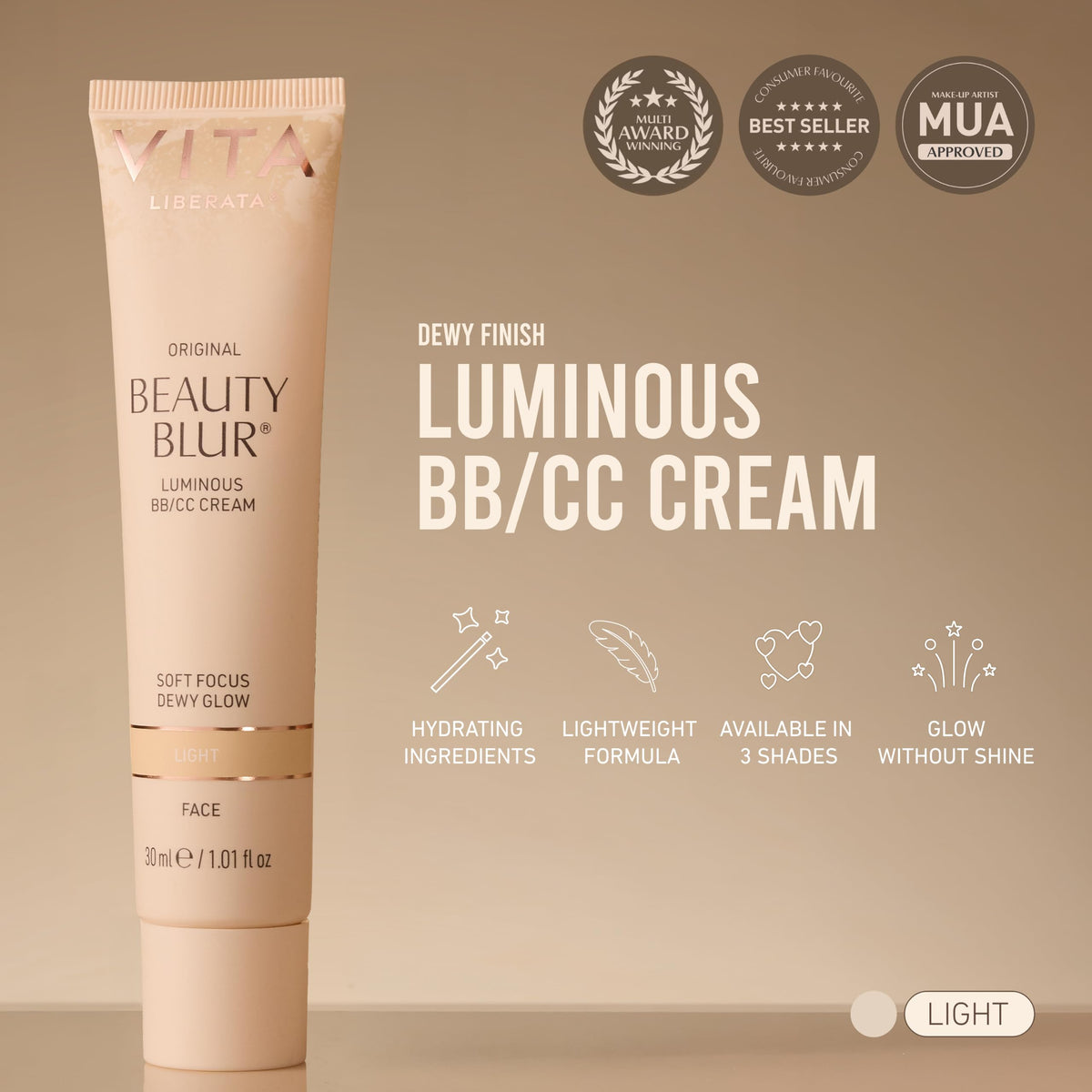 VITA LIBERATA applied with fingertips demonstrating easy blending and hydration