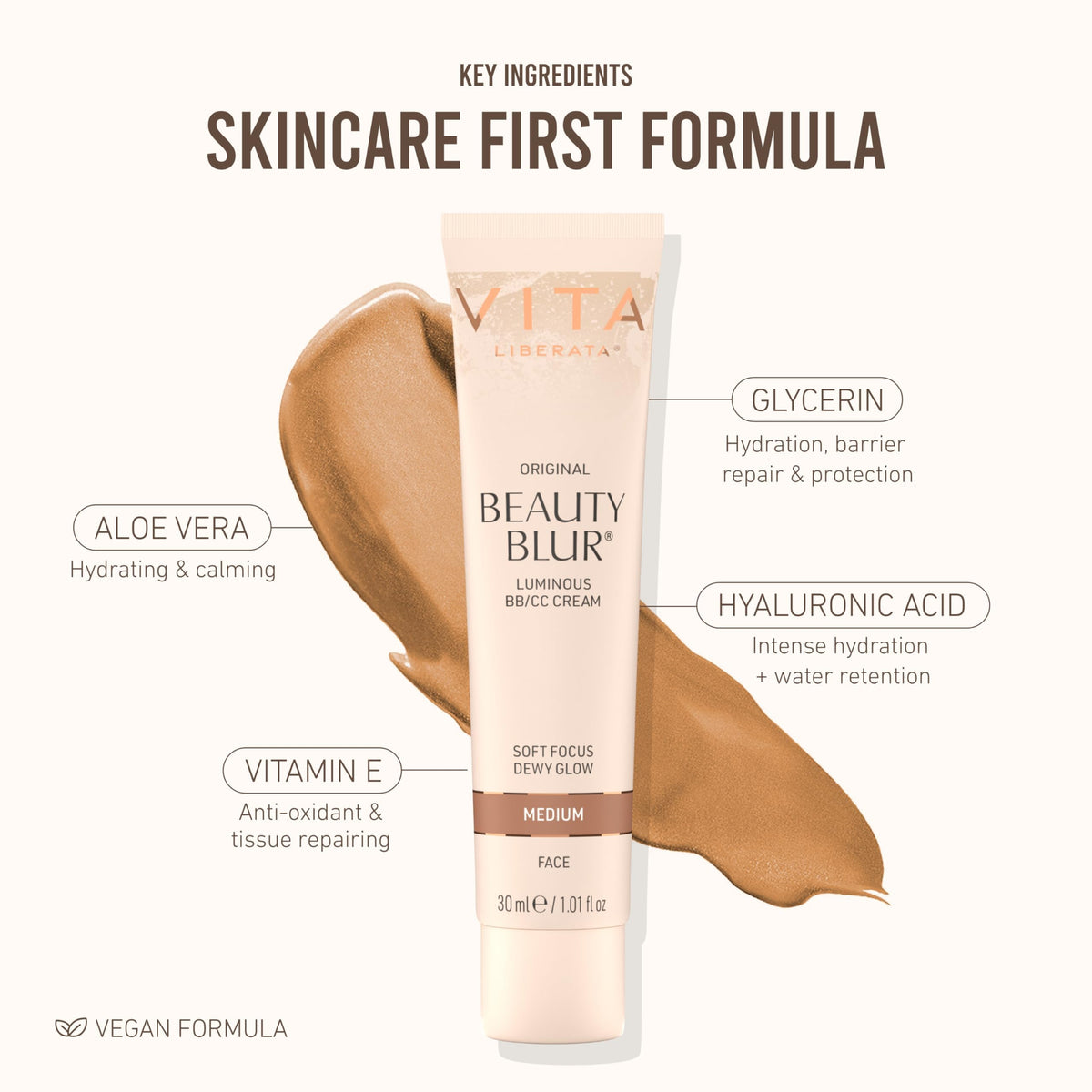 VITA LIBERATA bottle in hand showing 1.01 fl oz scale for size reference