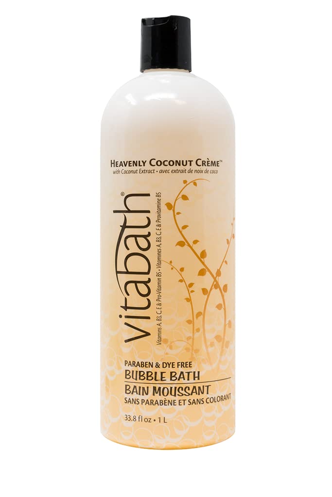 Vitabath bottle front view showing Heavenly Coconut Crème and moisturizing benefit