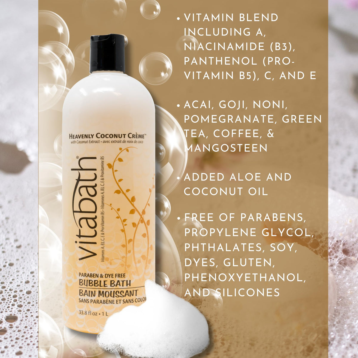 Vitabath label close-up highlighting ingredients and nourishing vitamin blend