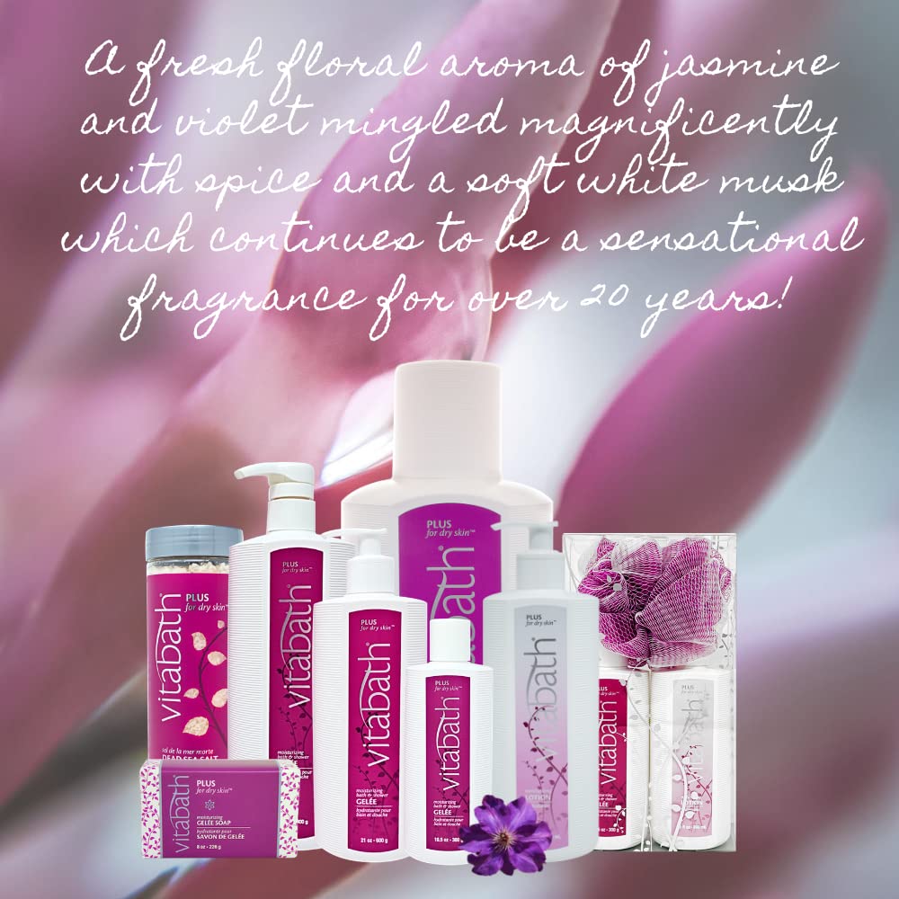 Vitabath foaming on loofah in shower illustrating rich lather and gentle cleansing