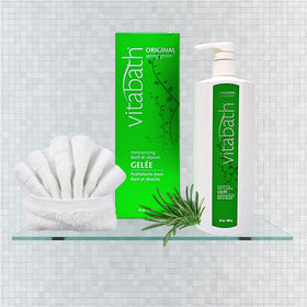 Vitabath next to common items showing 32 oz scale and value benefit