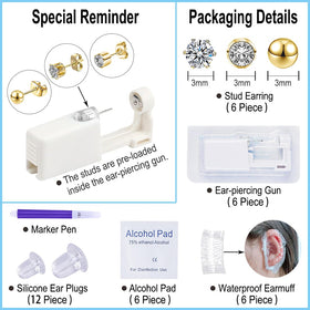 VitaCool close-up of sterile 3mm gold CZ studs for comfortable wear