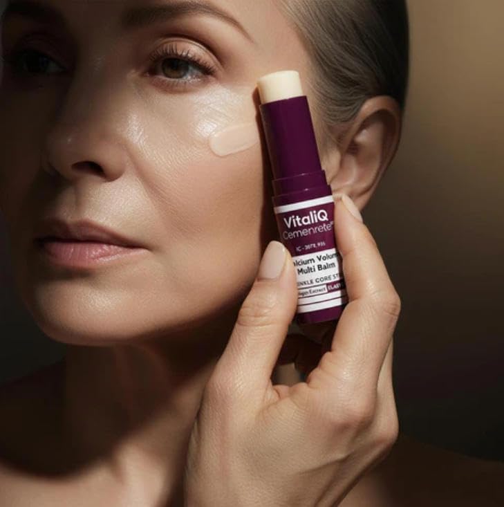 VitailQ balm being applied under the eye for targeted smoothing and moisture