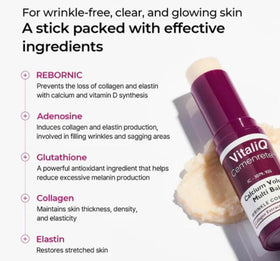 VitailQ balm swiped on neck demonstrating firming feel and instant hydration
