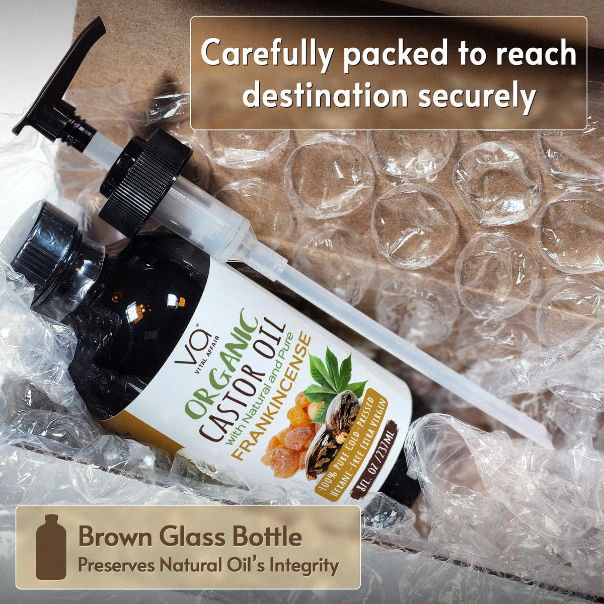 VITAL AFFAIR secure box and glass bottle protecting oil freshness