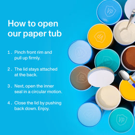 Vital Proteins open tin top view revealing fine powder for easy mixing benefit
