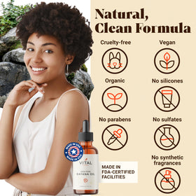 Vital Strands bottle on bathroom shelf suggesting daily care and routine benefit