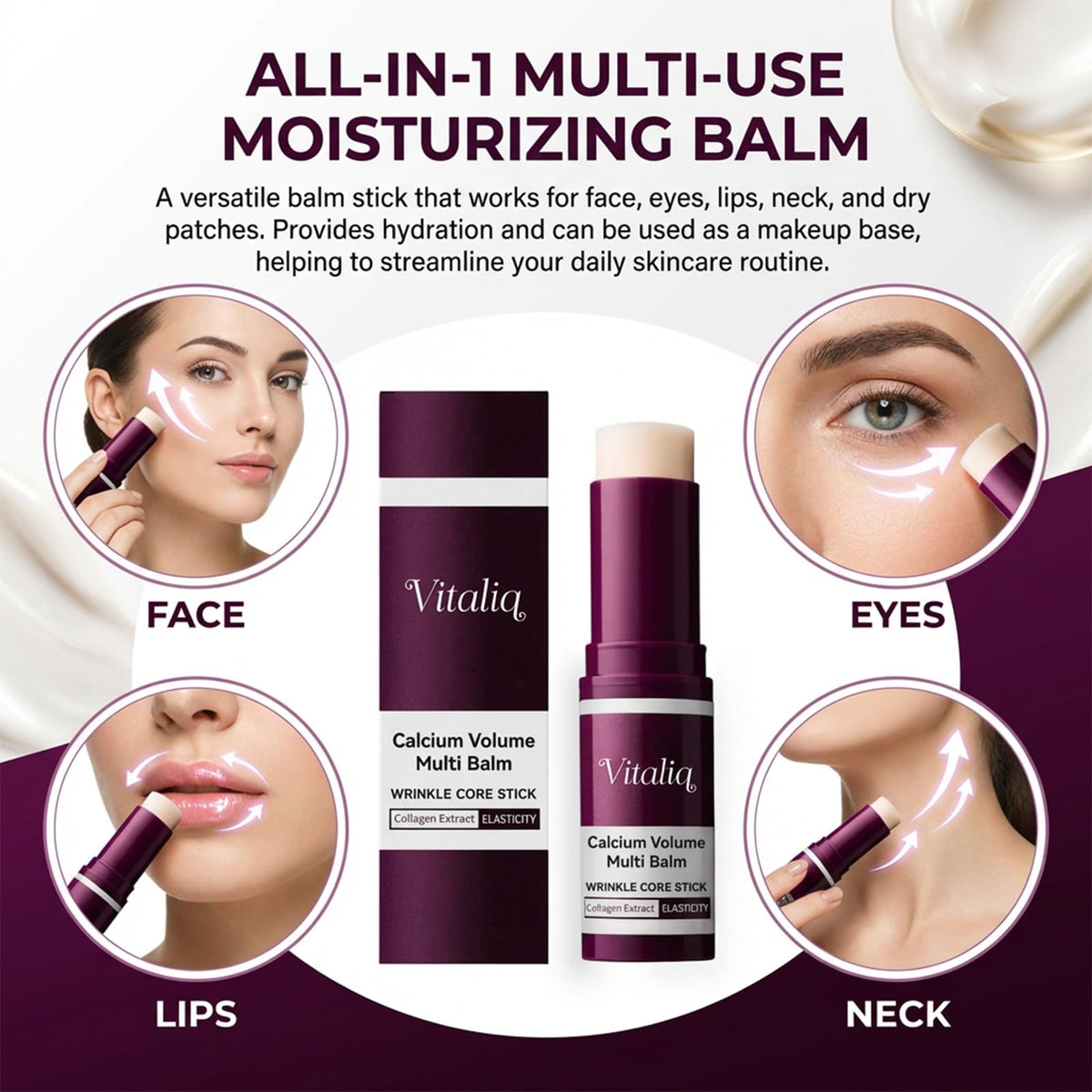 Vitaliq twist-up stick detail highlighting mess-free application and hygiene