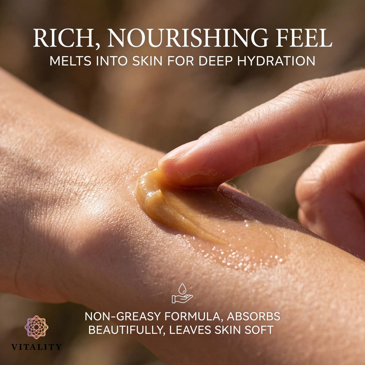 Vitality balm on lips and cuticle area illustrating targeted smoothing benefits
