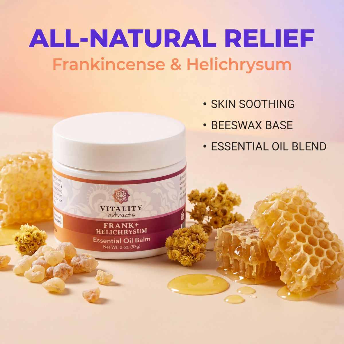 Vitality balm melting on fingers showing easy spreadability and quick absorption benefit