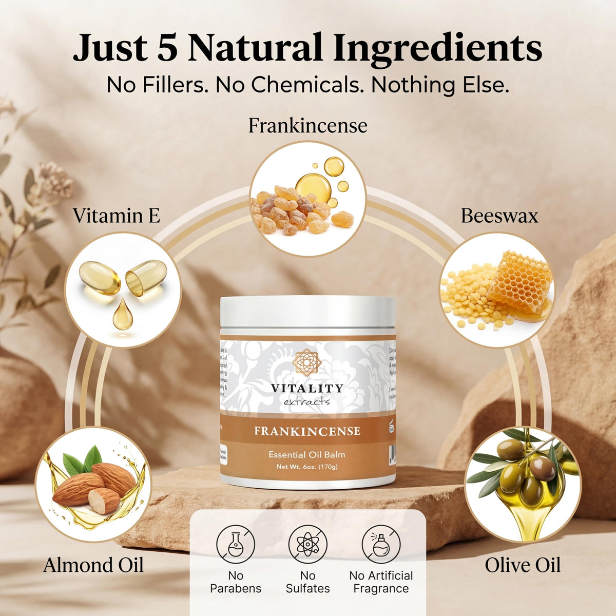 Vitality frankincense balm open texture close-up showing creamy balm for concentrated hydration