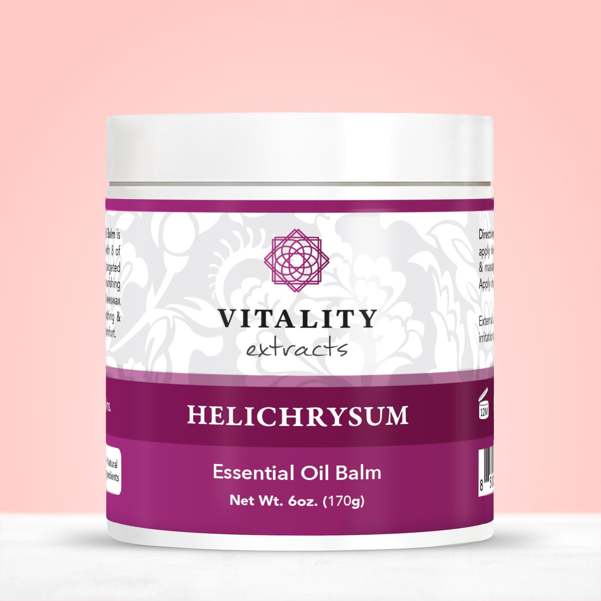 Vitality balm on bathroom shelf styled with towel, suggests everyday skincare ritual