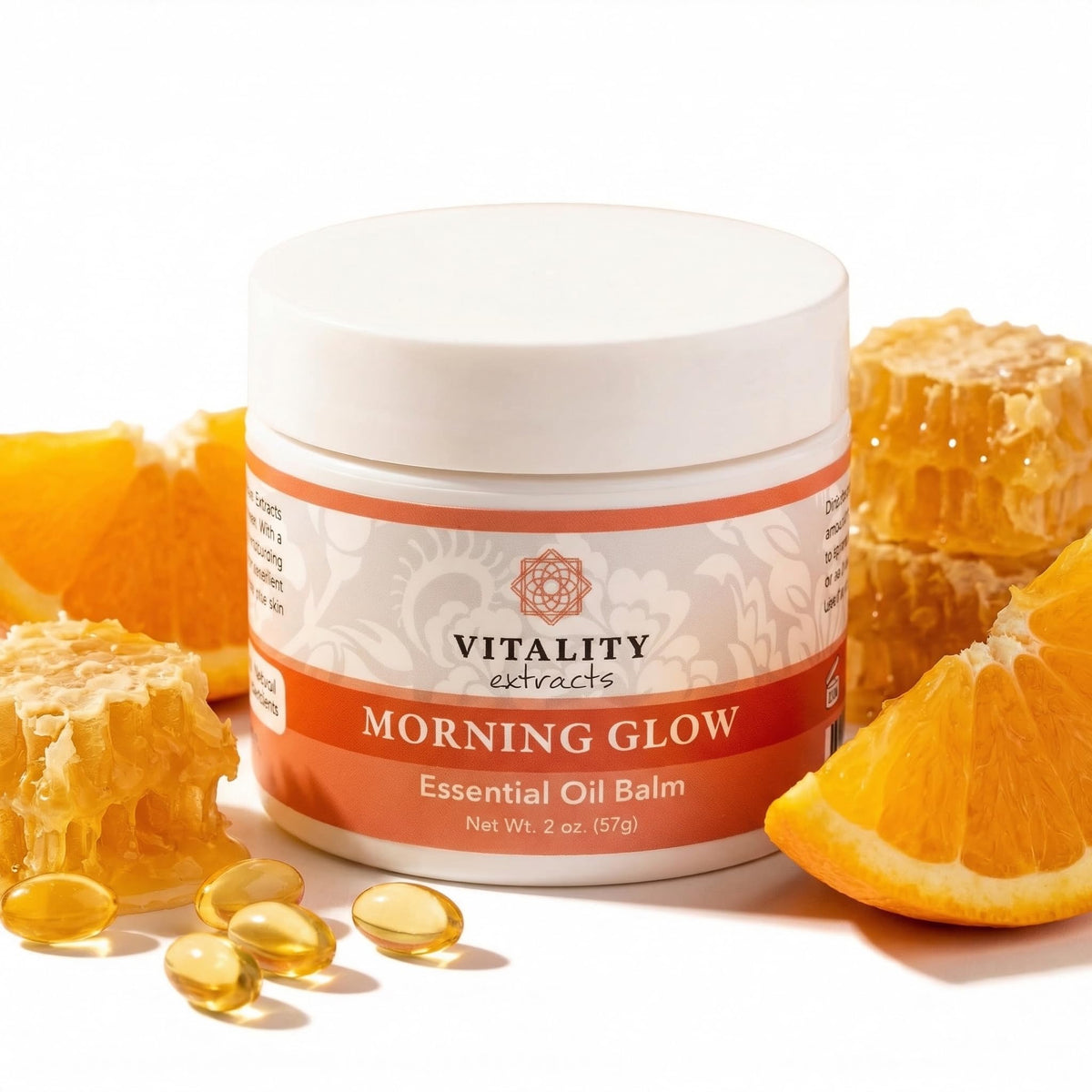 Vitality front jar showing clean packaging and spill-resistant lid, easy morning use