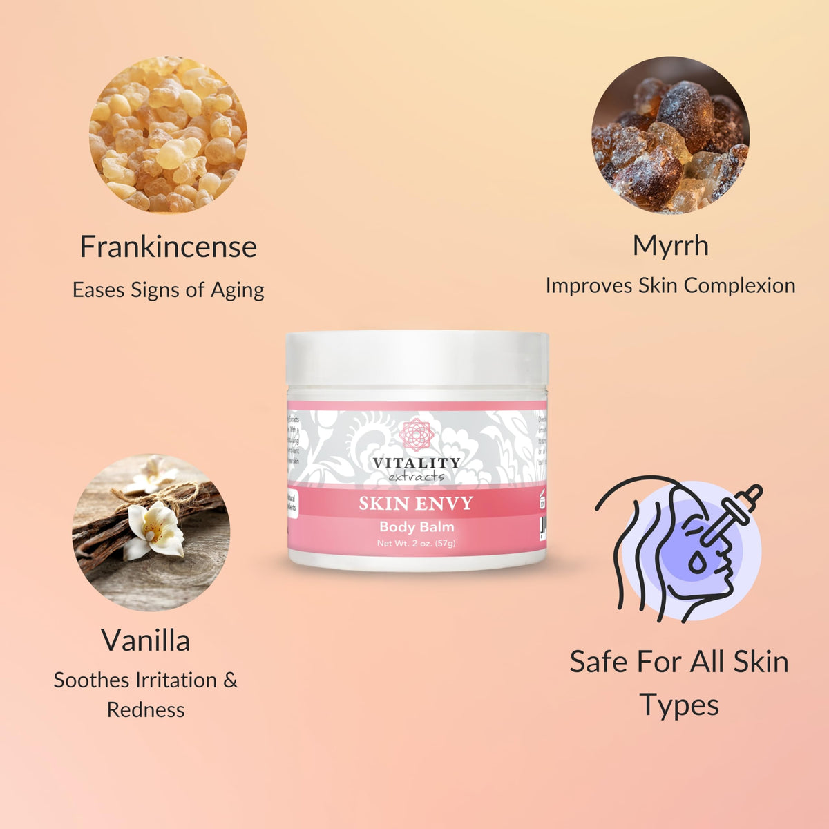 Vitality Skin Envy applied on hand demonstrating fast absorption and softened skin