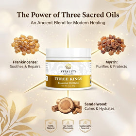 Applying Vitality balm to hands to deeply hydrate rough skin and improve softness