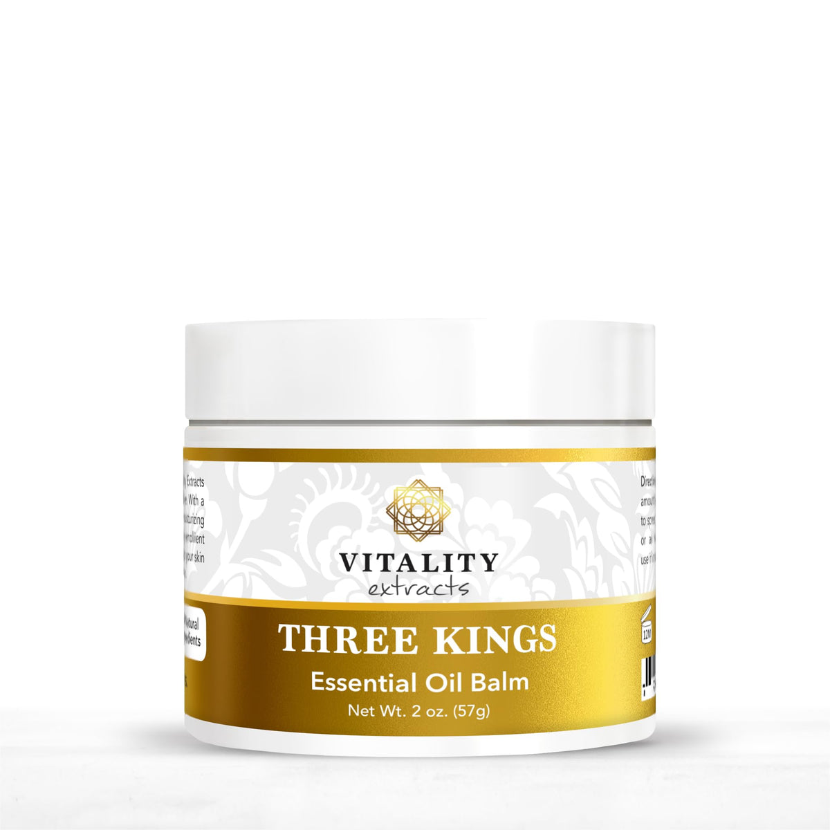 Vitality Three Kings Balm front tin showing branding and compact size for travel