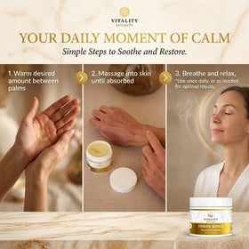 Vitality Three Kings Balm ingredients lineup with frankincense myrrh sandalwood for nourishment