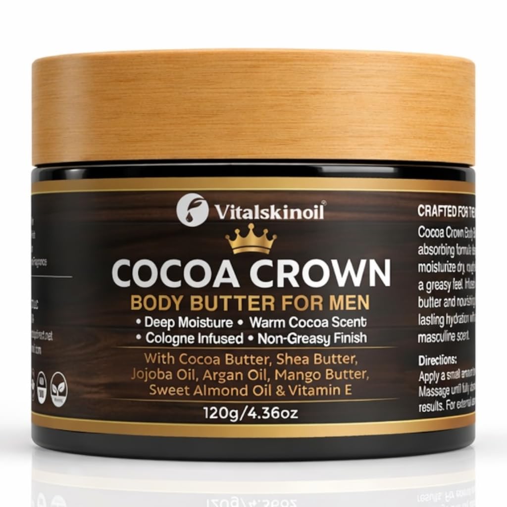 VITALSKINOIL jar front view showing label and masculine design for easy identification