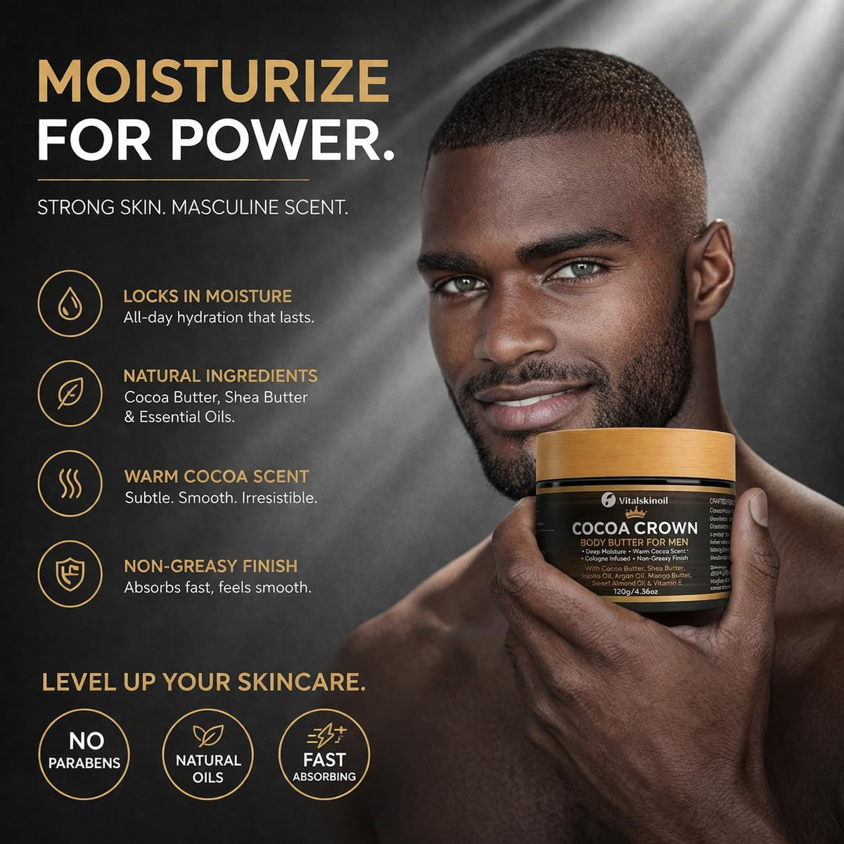 VITALSKINOIL lifestyle shot in bathroom setting highlighting daily grooming use