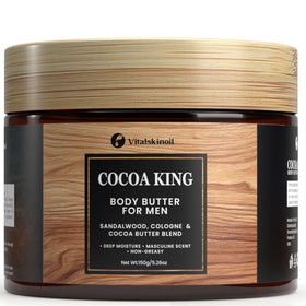 VITALSKINOIL front jar view showing label and cocoa butter benefit