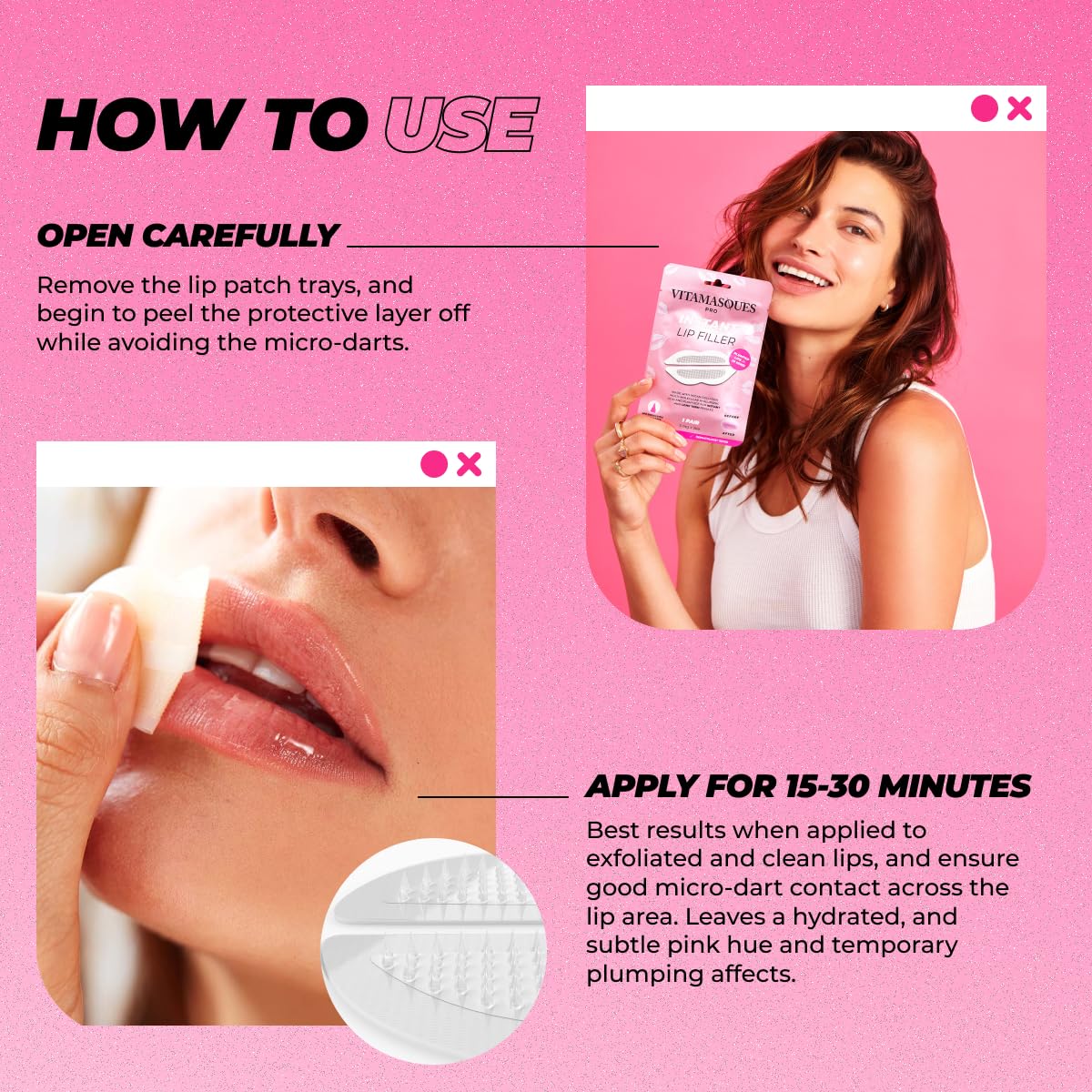 Vitamasques treated lips after 30 minutes showing fuller hydrated look
