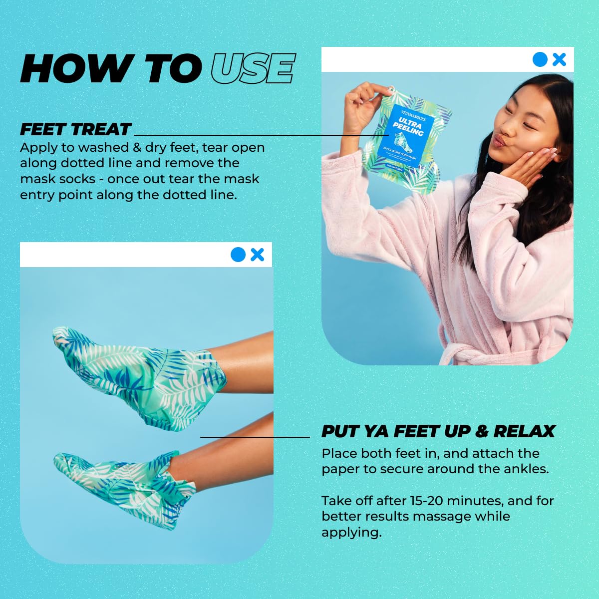 vitamasques foot inserted into bootie demonstrating easy application