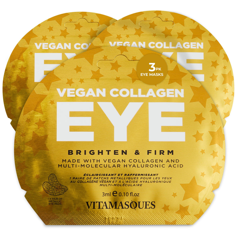 Vitamasques front packaging showing three individually wrapped pairs and benefits
