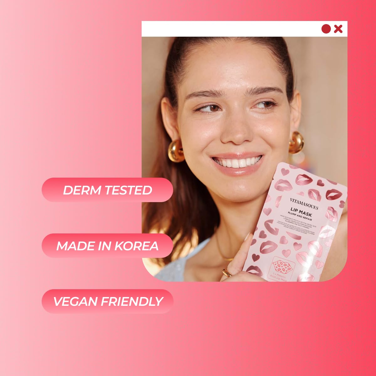 Vitamasques ingredients label showing wild cherry and hyaluronic benefits