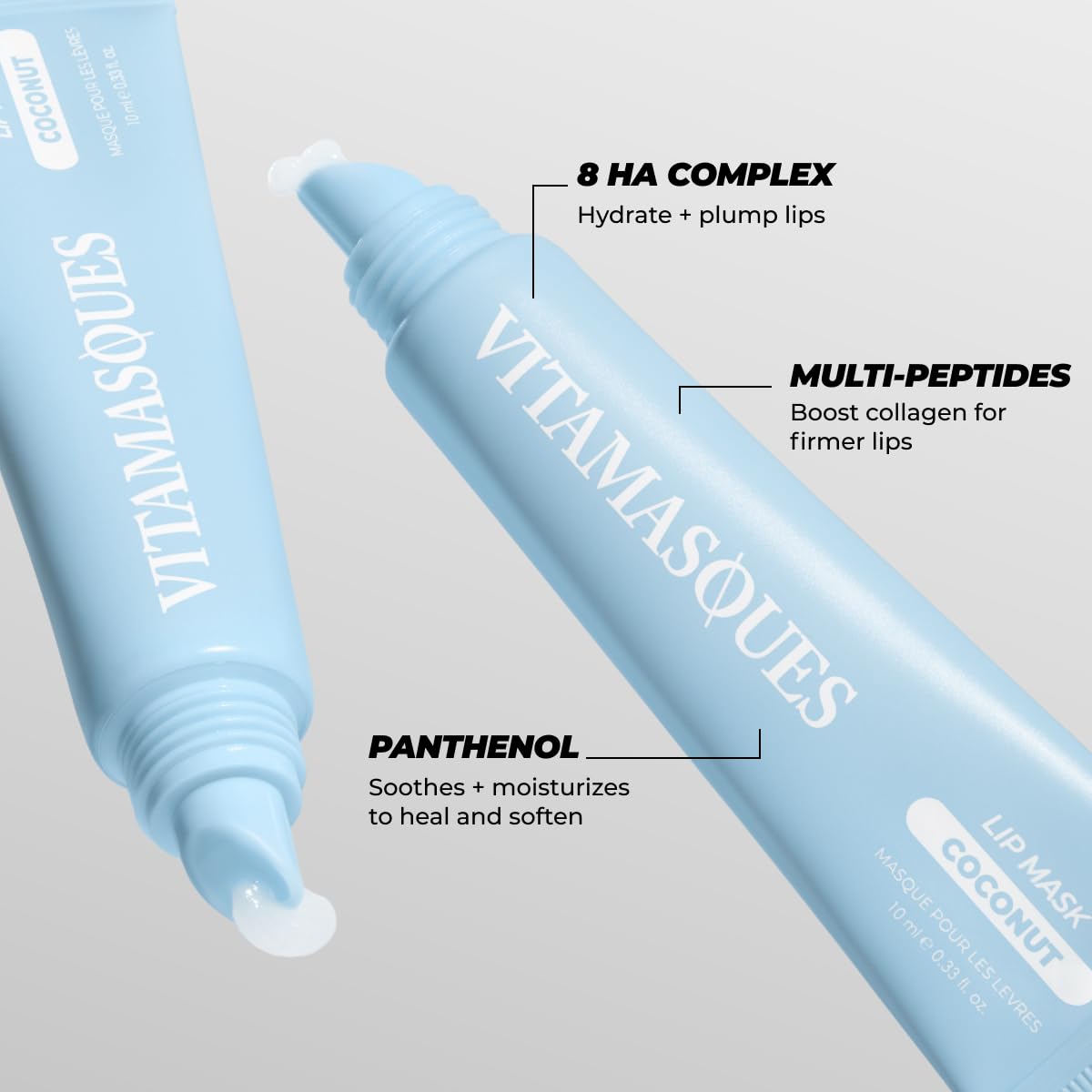 Vitamasques open tube texture close-up displaying creamy coconut hydration