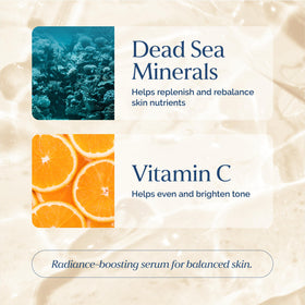 VITAMINS AND SEA BEAUTY close-up of mineral droplets highlighting Dead Sea minerals for hydration