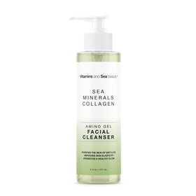 VITAMINS AND SEA BEAUTY front packaging showing clear gel and recyclable bottle benefit