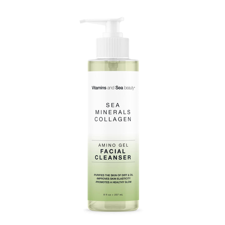 VITAMINS AND SEA BEAUTY front packaging showing clear gel and recyclable bottle benefit